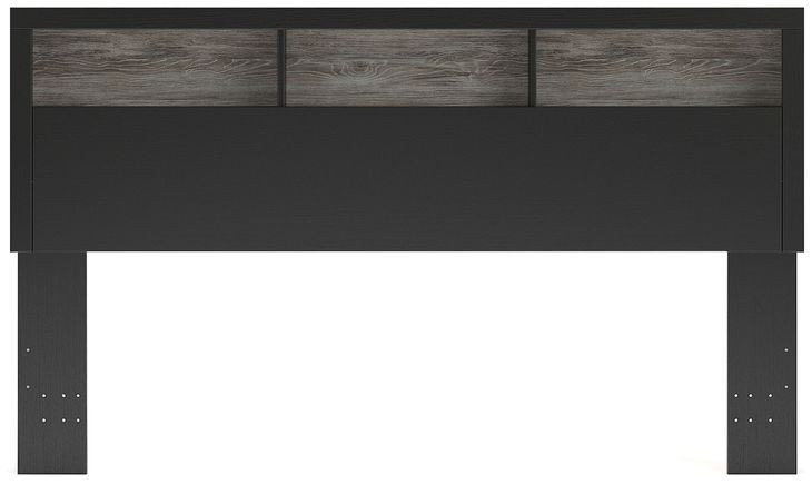Ryderton Warm Gray and Matte Black King Bookcase Headboard