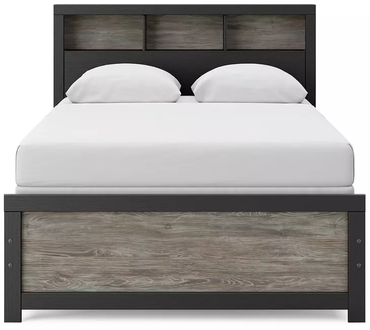 Jonnifer Black and Gray Full Panel Bookcase Bed