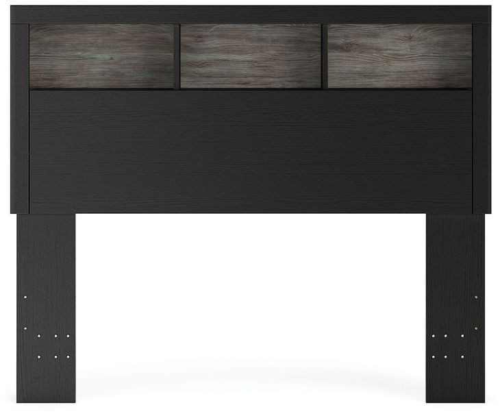 Ryderton Warm Gray and Matte Black Full Bookcase Headboard
