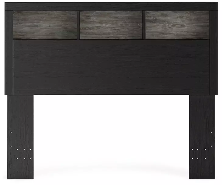 Jonnifer Warm Gray and Matte Black Full Bookcase Headboard