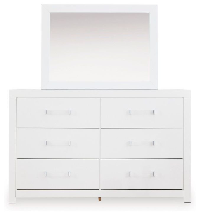 Marzoni White 6 Drawer Dresser and Rectangular Mirror