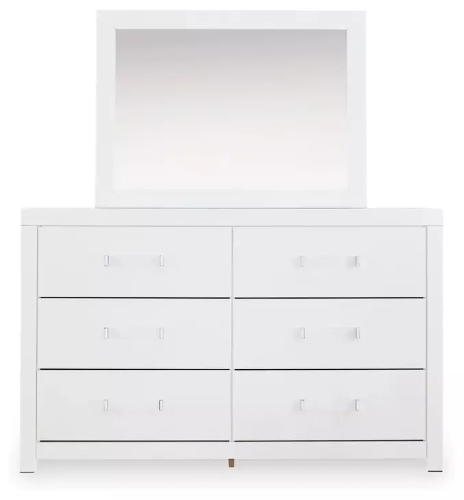 Raechalla White 6 Drawer Dresser and Rectangular Mirror