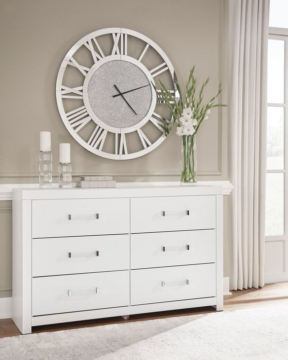 Marzoni White 6 Drawer Dresser and Rectangular Mirror