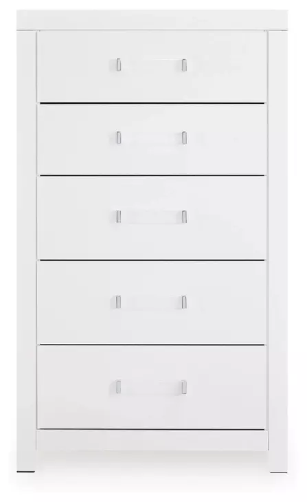 Raechalla Matte White 5 Drawer Chest