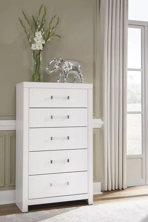 Raechalla Matte White 5 Drawer Chest