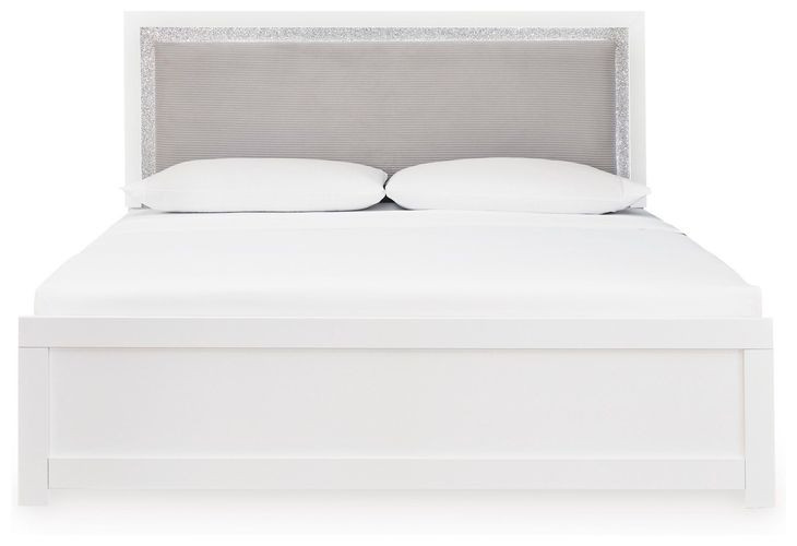 Marzoni White King Upholstered Panel Bed with LED
