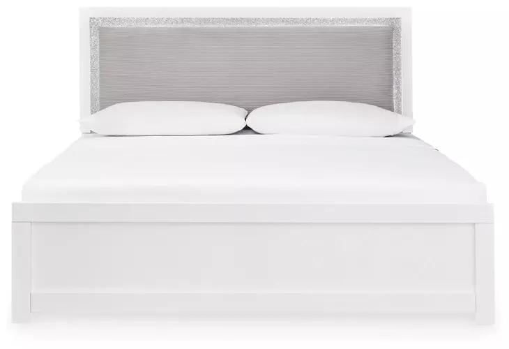 Raechalla White King Upholstered Panel Bed with LED