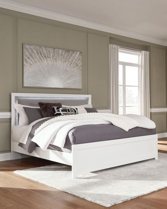 Marzoni White King Upholstered Panel Bed with LED
