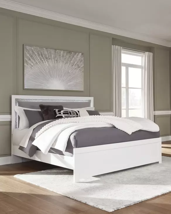 Raechalla White King Upholstered Panel Bed with LED