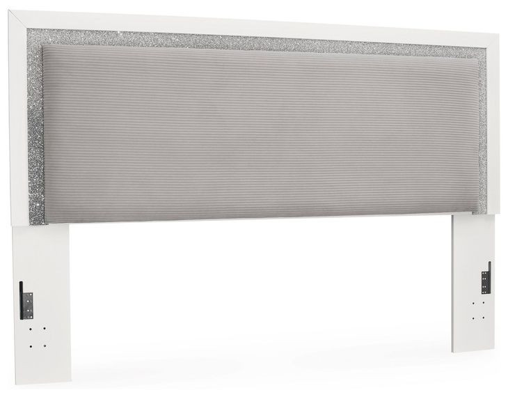 Marzoni White and Gray King Upholstered Panel Headboard and LED