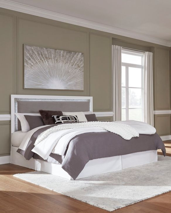 Marzoni White and Gray King Upholstered Panel Headboard and LED