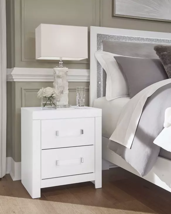 Raechalla Matte White 2 Drawer Nightstand