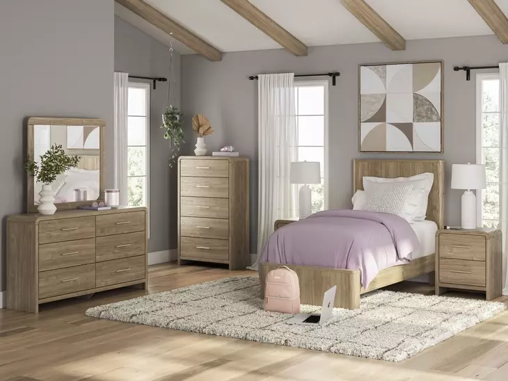 Dovander Warm Natural Brown Youth Platform Bedroom Set