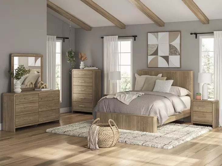 Dovander Warm Natural Brown Platform Bedroom Set
