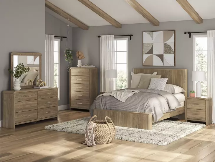 Dovander Warm Natural Brown Panel Bedroom Set
