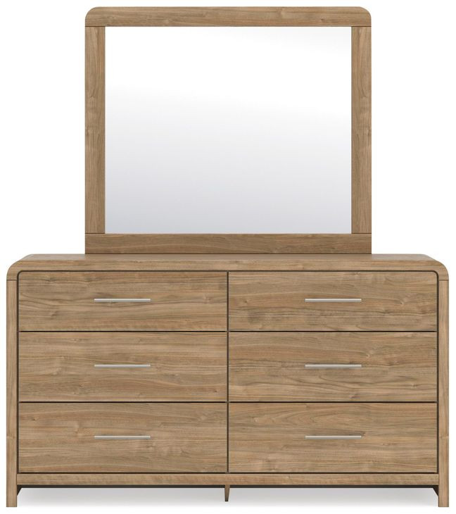 Dayella Warm Brown 6 Drawer Dresser and Rectangular Mirror