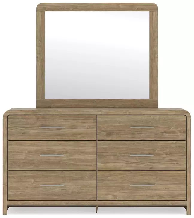Dovander Warm Brown 6 Drawer Dresser and Rectangular Mirror
