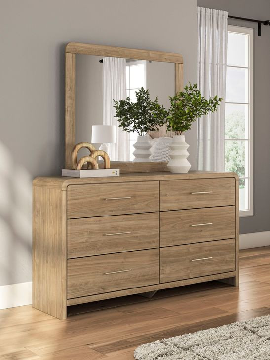 Dayella Warm Brown 6 Drawer Dresser and Rectangular Mirror