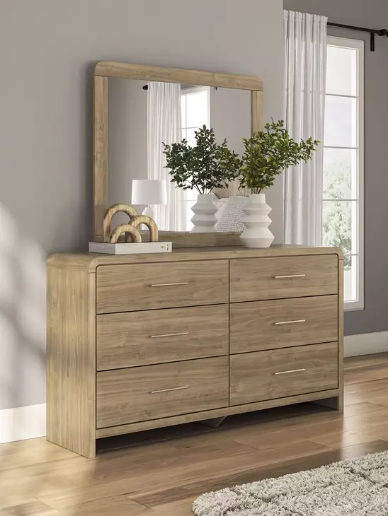Dovander Warm Brown 6 Drawer Dresser and Rectangular Mirror