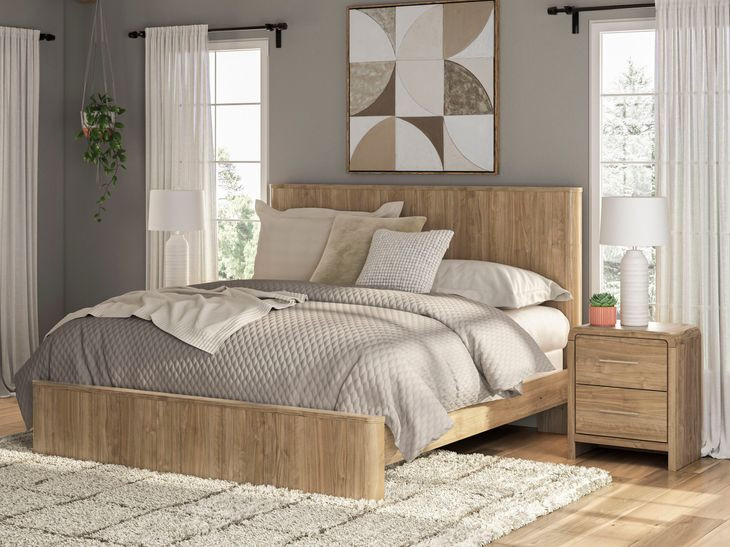 Dayella Warm Natural Brown King Panel Bed