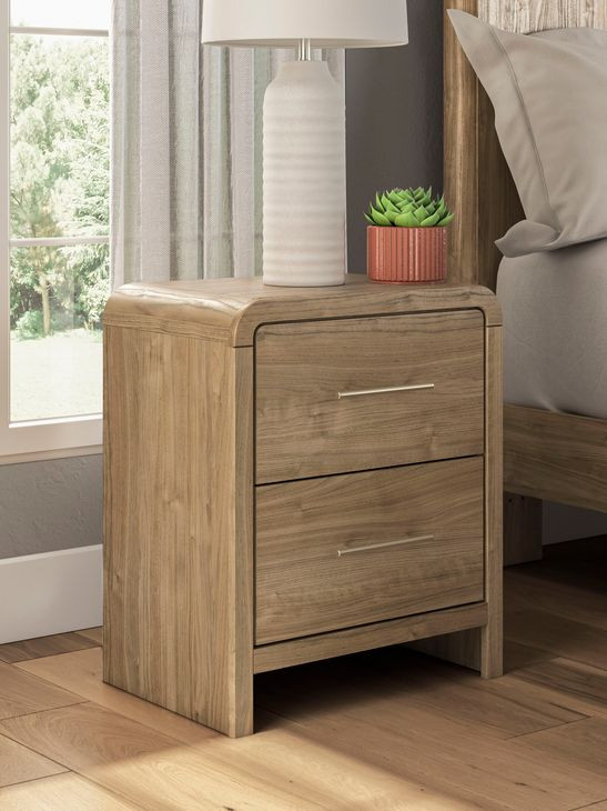 Dayella Warm Natural Brown 2 Drawer Nightstand with USB Charging