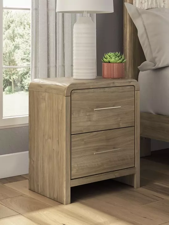 Dovander Warm Natural Brown 2 Drawer Nightstand with USB Charging