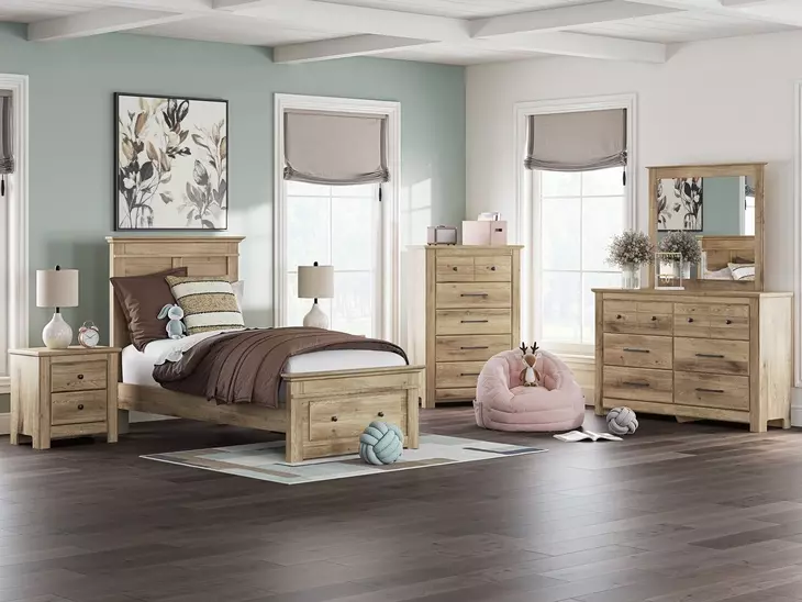Fenderport Tan Youth Panel Bedroom Set with Storage Footboard
