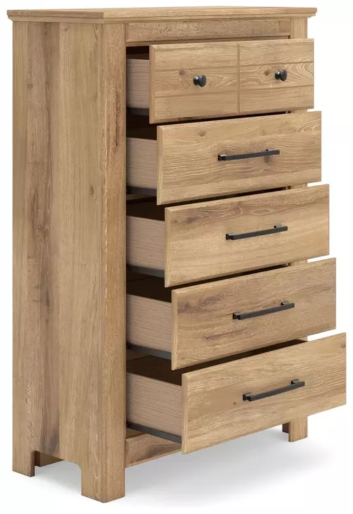 Fenderport Tan Panel Bedroom Set with Storage Footboard