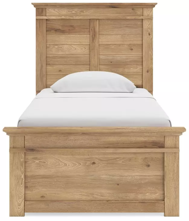 Fenderport Tan Twin Panel Bed with 2 Side Drawer Storage