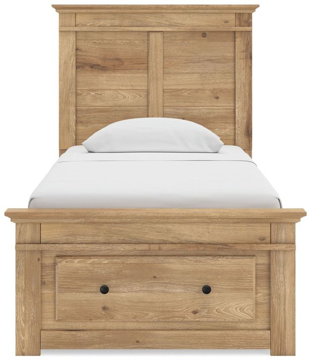 Allihauser Tan Twin Panel Bed with Storage Footboard and 4 Side Drawer