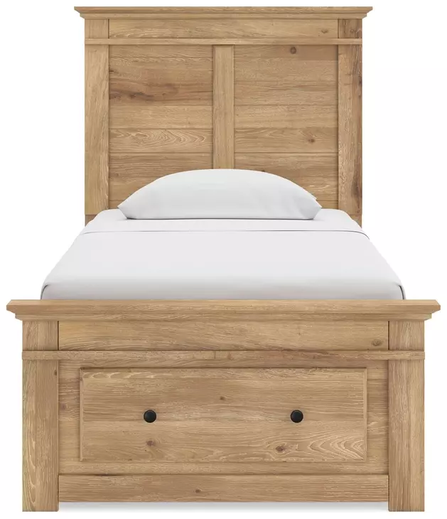 Fenderport Tan Twin Panel Bed with Storage Footboard and 4 Side Drawer