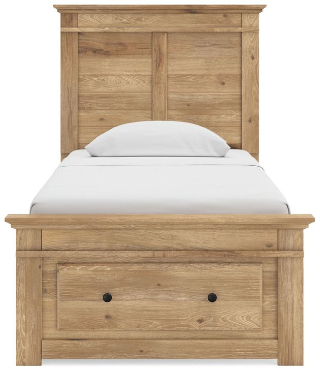Allihauser Tan Twin Panel Bed with Storage Footboard and 2 Side Drawer