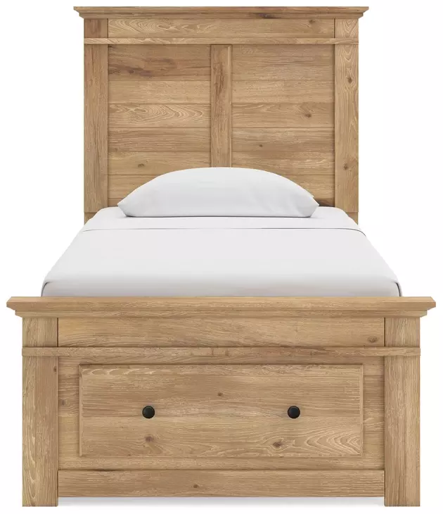 Fenderport Tan Twin Panel Bed with Storage Footboard and 2 Side Drawer