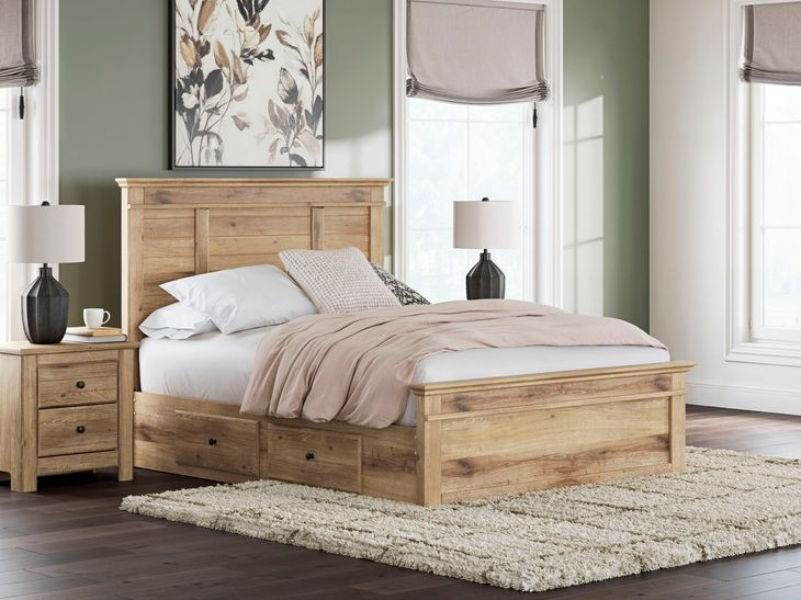 Allihauser Tan Queen Panel Bed with 4 Side Drawer Storage