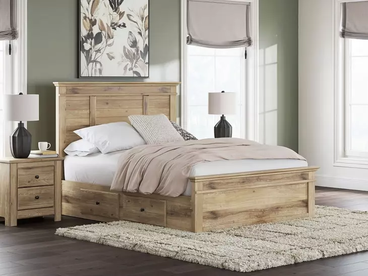 Fenderport Tan Queen Panel Bed with 4 Side Drawer Storage