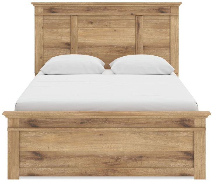 Allihauser Tan Queen Panel Bed with 4 Side Drawer Storage
