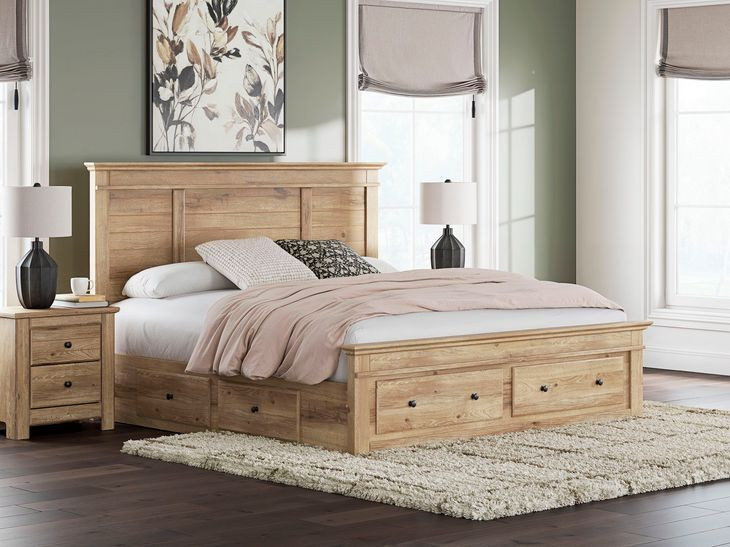 Allihauser Tan King Panel Bed with 4 Side Drawer Storage