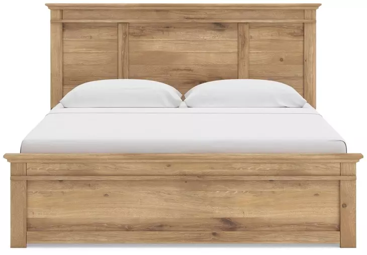 Fenderport Tan King Panel Bed with Storage Footboard and 4 Side Drawer