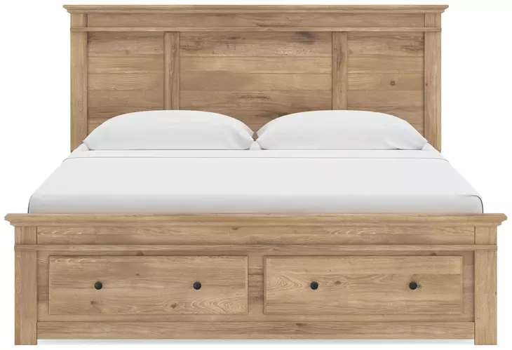 Fenderport Tan King Panel Bed with Storage Footboard