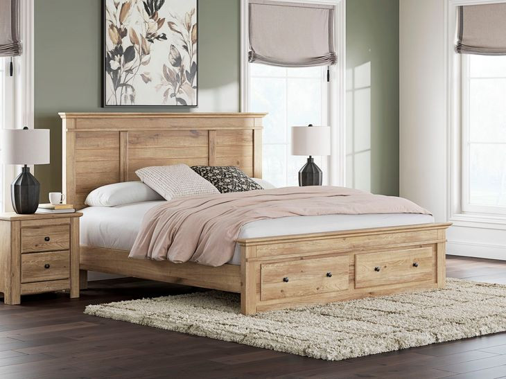Allihauser Tan King Panel Bed with Storage Footboard
