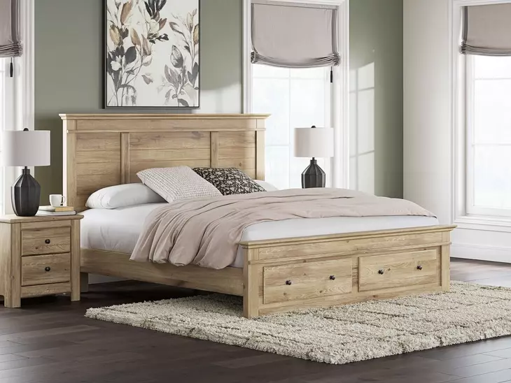 Fenderport Tan King Panel Bed with Storage Footboard