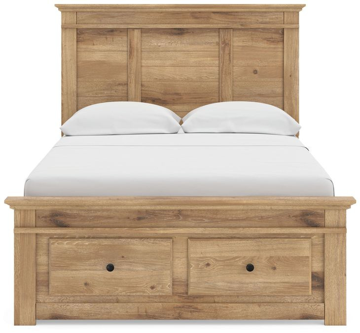Allihauser Tan Full Panel Bed with Storage Footboard and 2 Side Drawer