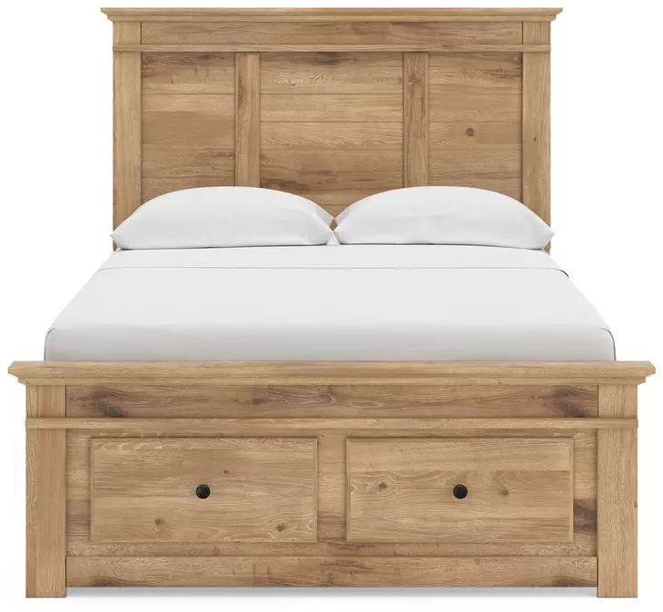 Fenderport Tan Full Panel Bed with Storage Footboard and 2 Side Drawer