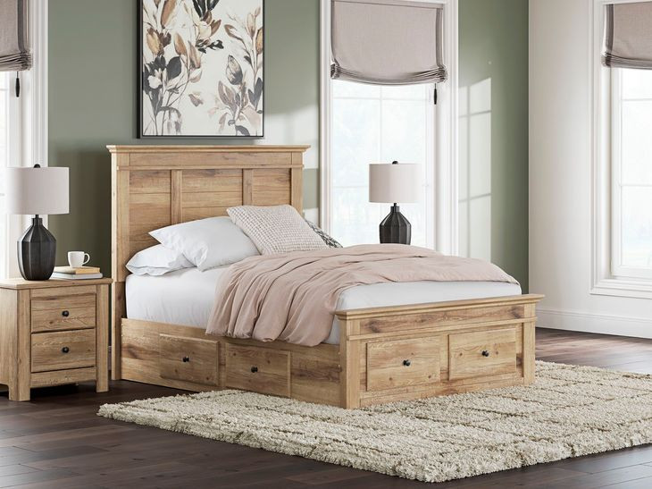 Allihauser Tan Full Panel Bed with Storage Footboard and 2 Side Drawer