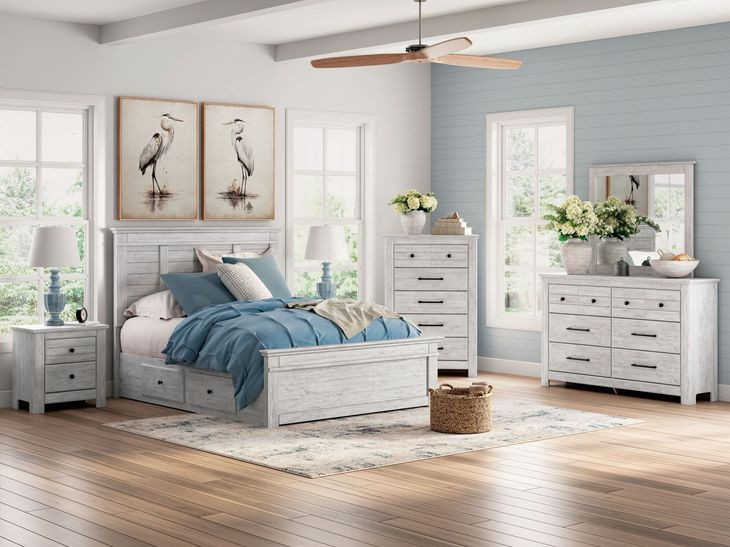 Allihauser Whitewash Full Panel Bed with 4 Side Drawer Storage