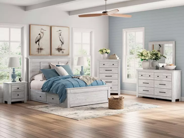 Allihauser Whitewash King Panel Bed with 2 Side Drawer Storage