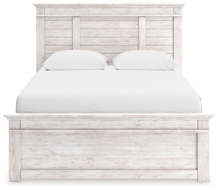 Allihauser Whitewash Full Panel Bed with 4 Side Drawer Storage