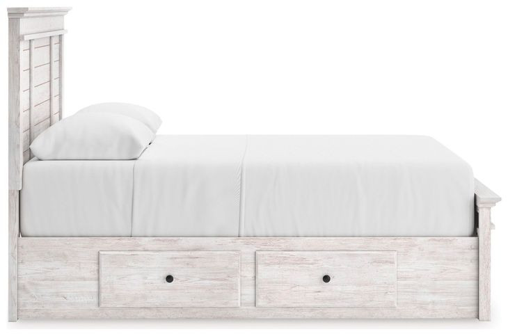 Allihauser Whitewash Queen Panel Bed with 2 Side Drawer Storage