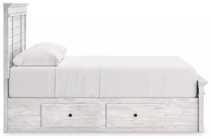 Allihauser Whitewash King Panel Bed with 2 Side Drawer Storage