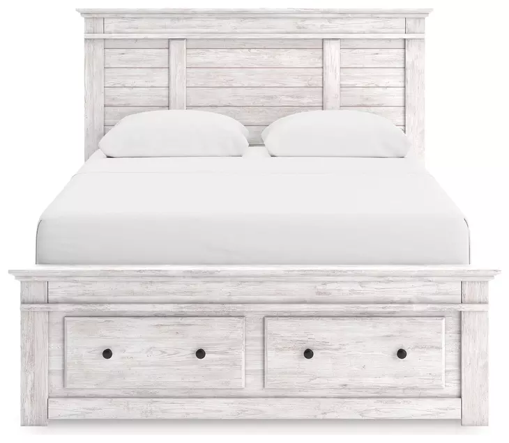 Allihauser Whitewash King Panel Bed with Storage Footboard